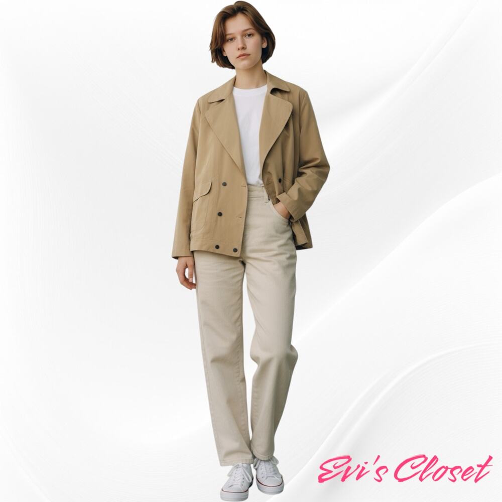 Mine Lightweight Beige Khaki Women's Double Breasted 6 Snap Jacket Sz L